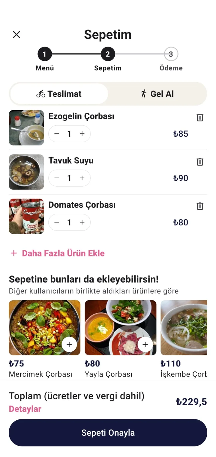 Akıllı sepet ekranı