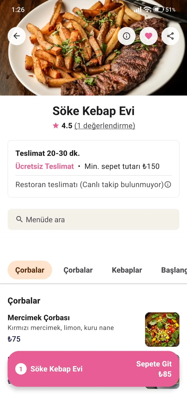 Menüyü keşfedin ekranı
